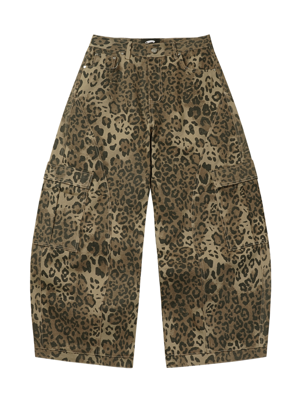 Leopard Curved Cargo Pants - Beige