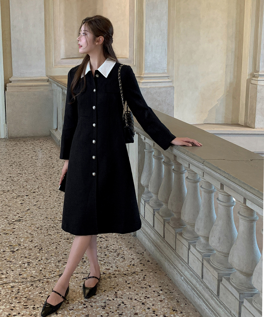 original] [ショート/ロング] 配色 カラー ツイード ワンピース (S-L