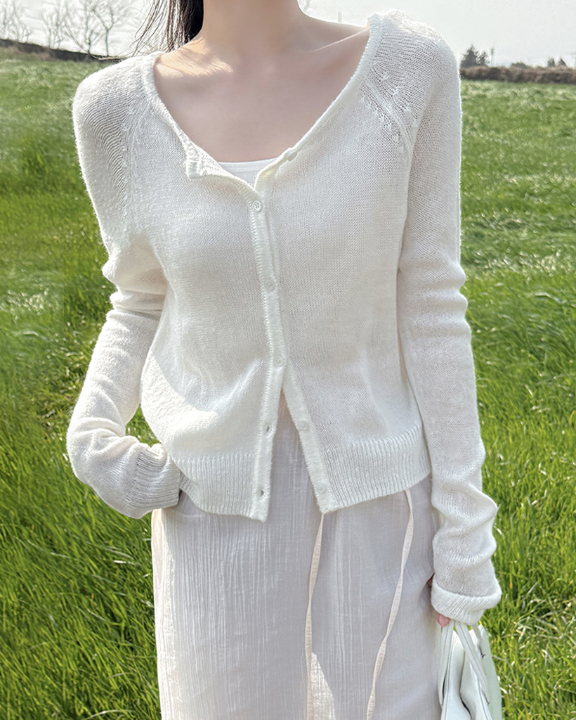 プレミアムラウンドネックニットカーディガン