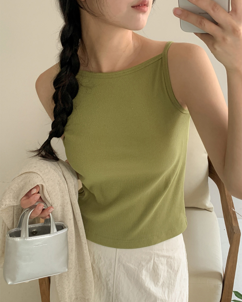 (5color) (脇周りスッキリ) ボートネック リブ キャミソール