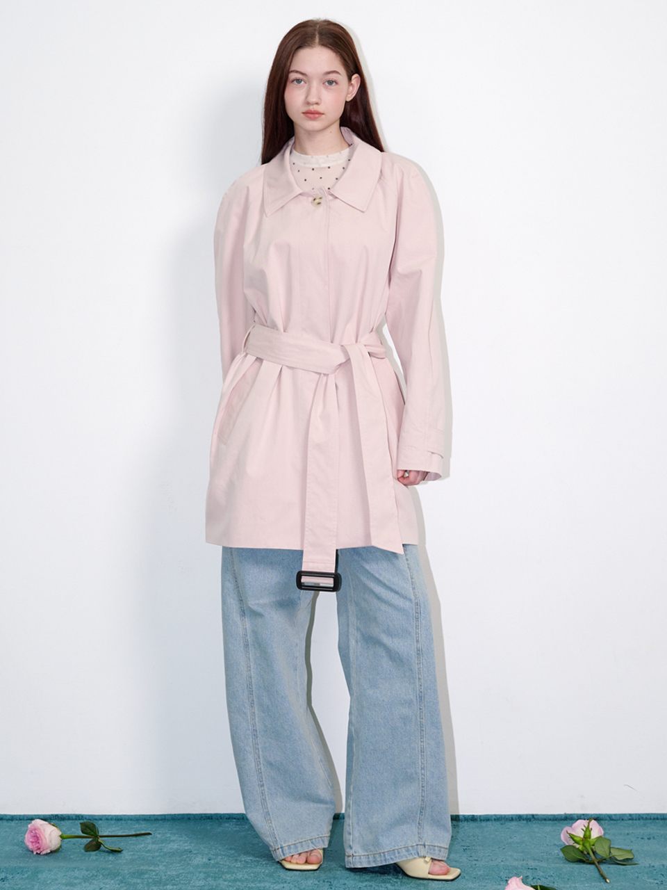 Belted Half Trench Coat Pink