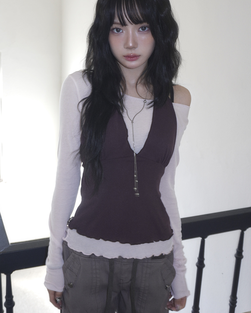 (セット) レイヤード ホルターネック ノースリーブ Tシャツ SET