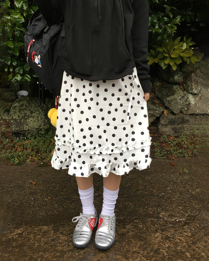 (2color) ドット フリル ミディ スカート