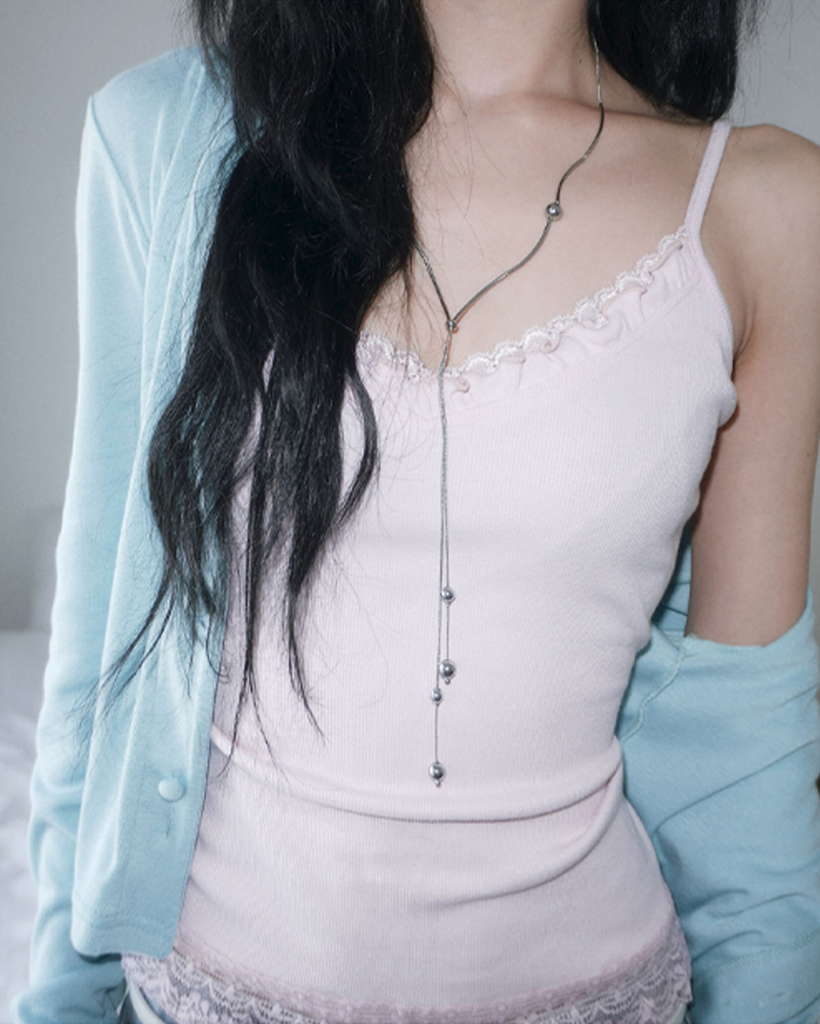 (6 color) レース フリル キャミソール ノースリーブ トップス