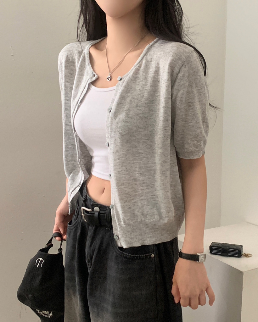 [高級生地] シアー サマー ニット 半袖 カーディガン (7color)