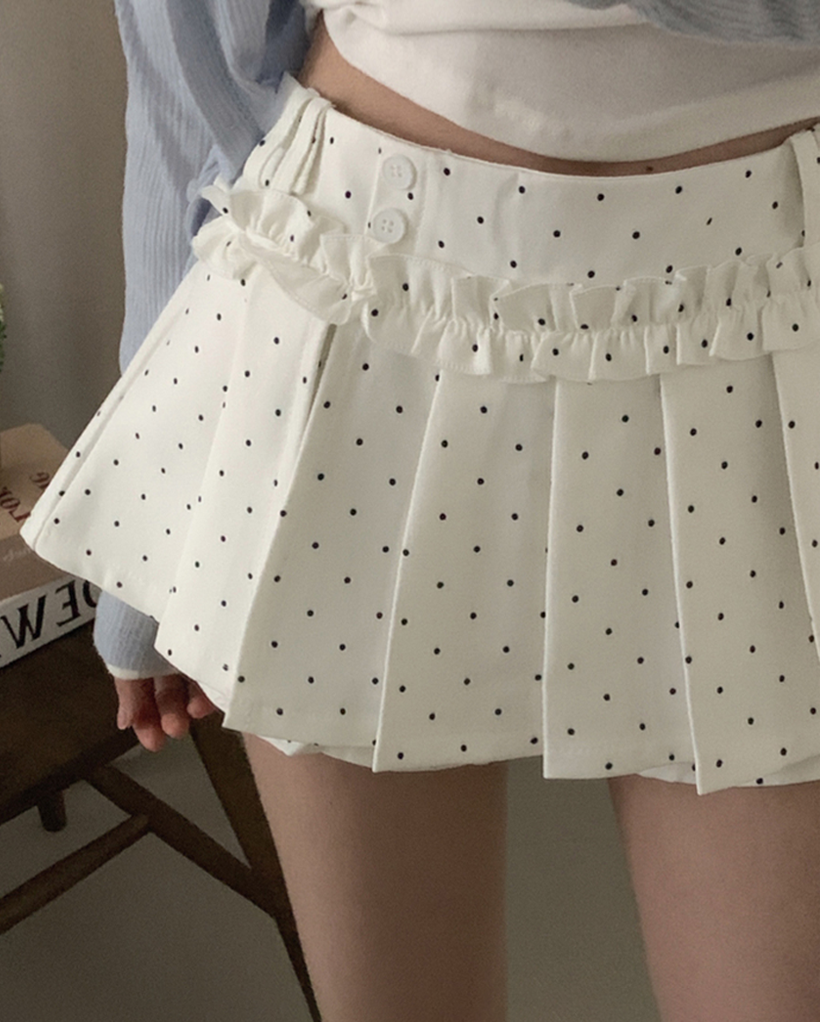 (3color) ドット プリーツ フリル ミニ スカパン