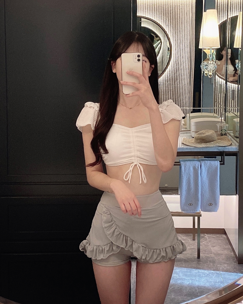 パフスリーブ ハイウエスト水着ビキニ