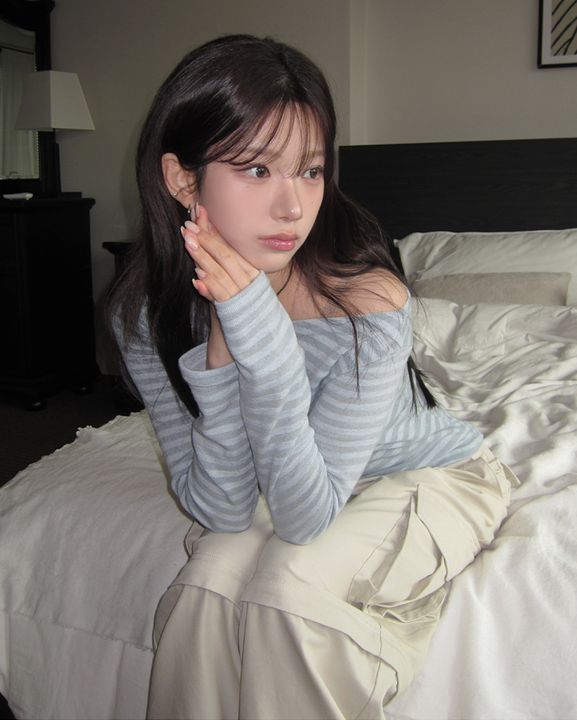 (2color) ボーダー クルーネック ニット Tシャツ