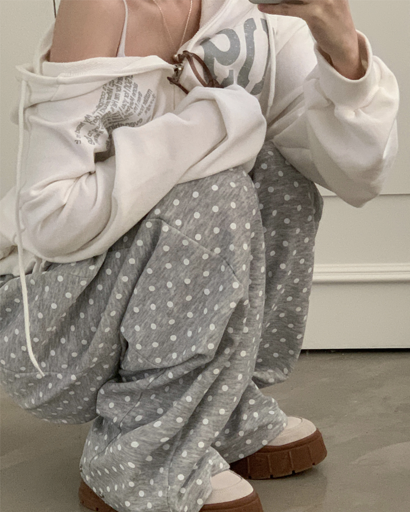 (4color) ドット ワイド スウェット パンツ