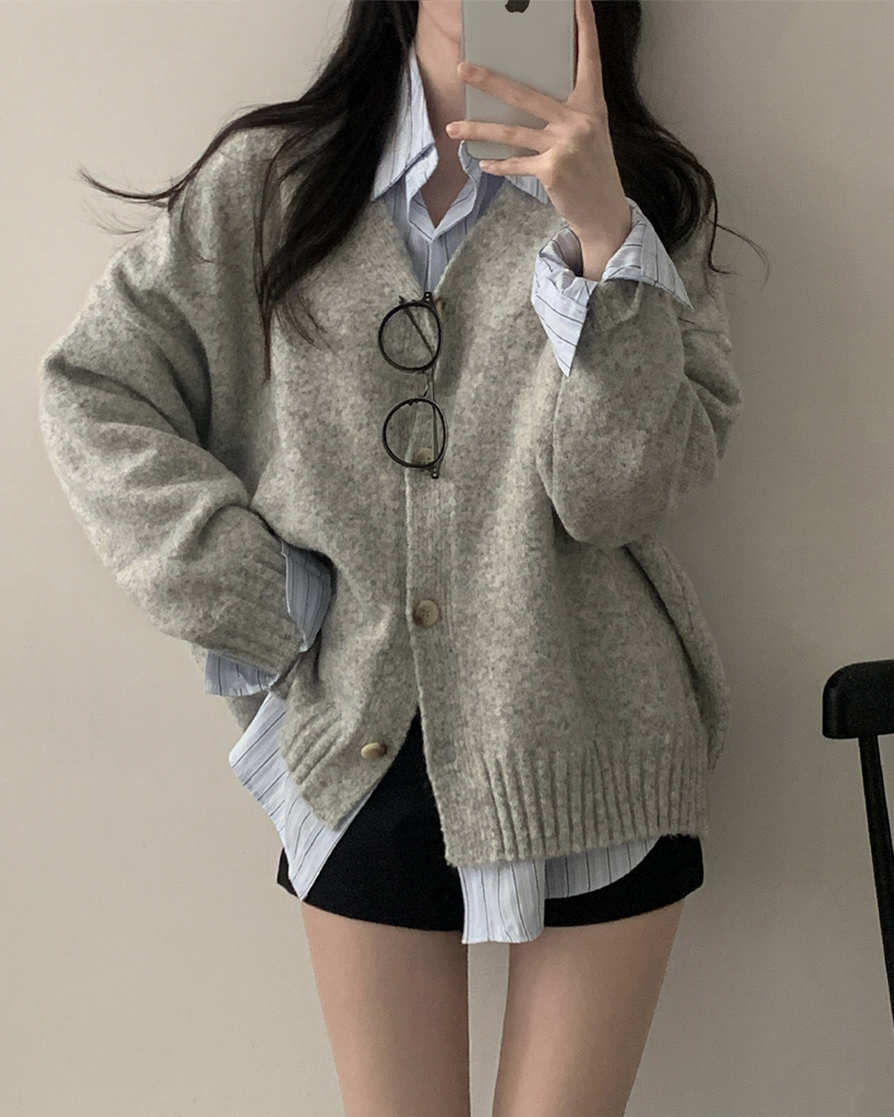 (8color)オーバーサイズVネックニットカーディガン