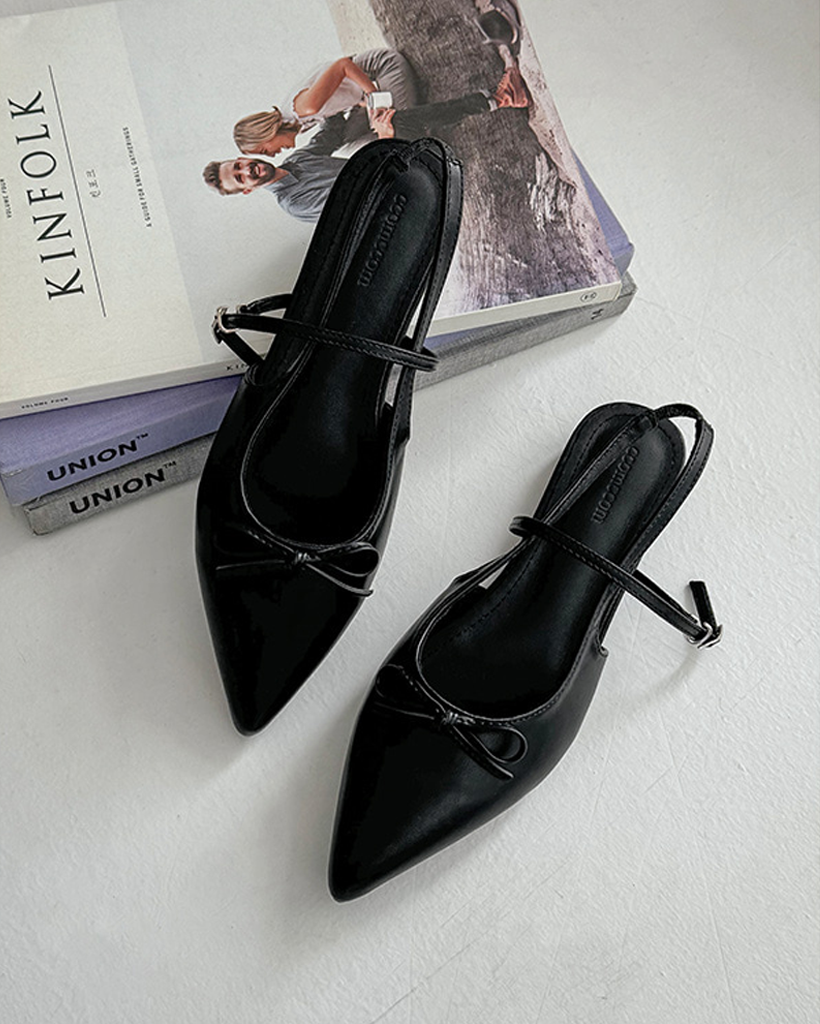 (2cm/5cm) リボン ポインテッド スリングバック パンプス