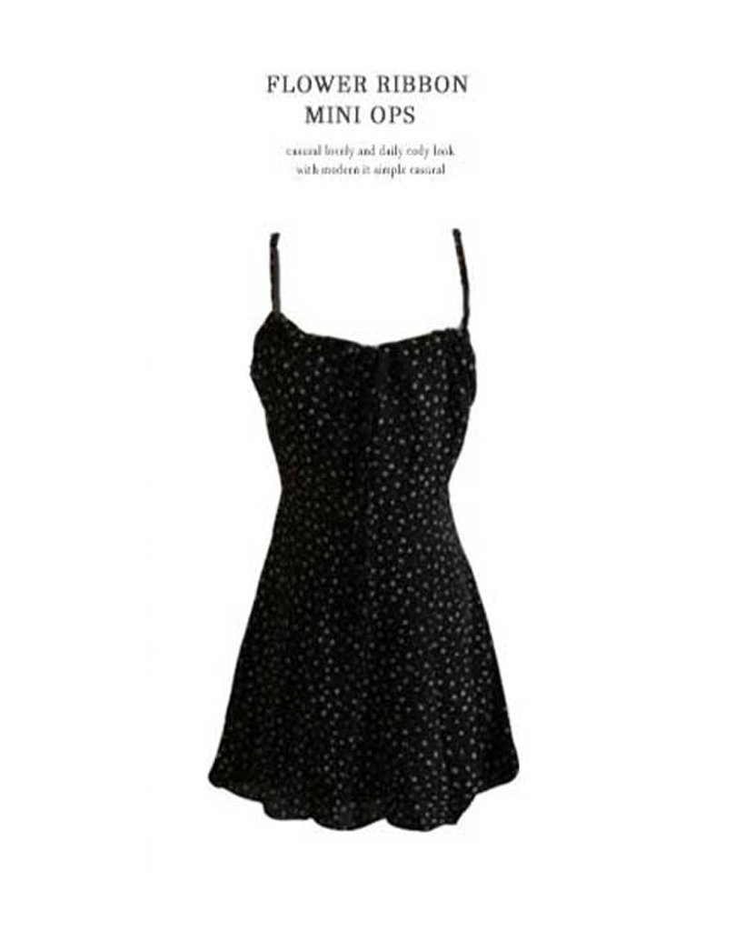 (2 color) 小花柄リボンノースリーブワンピース