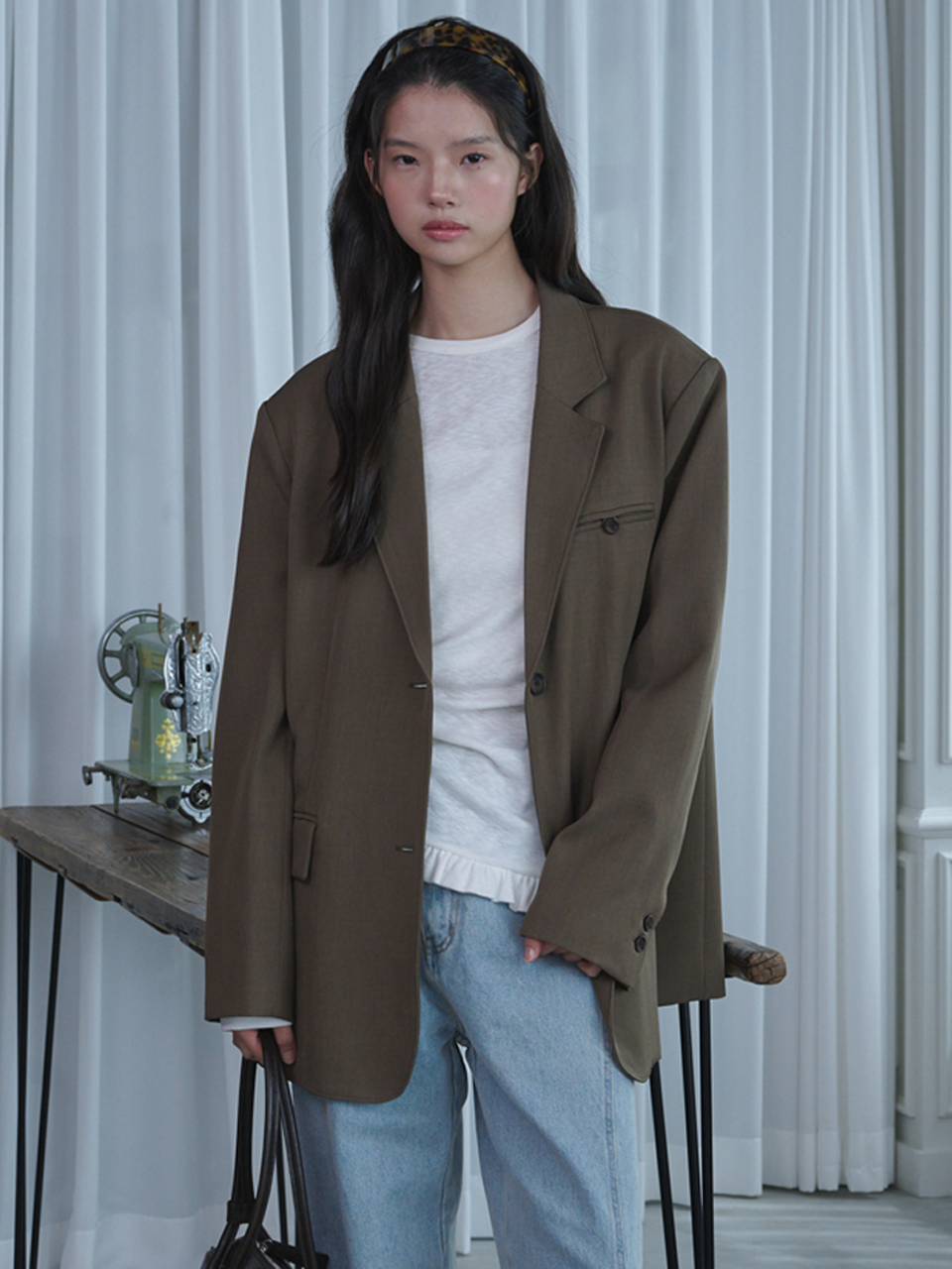 Boucle Herringbone Half Wool Coat Lavender | ファッション通販
