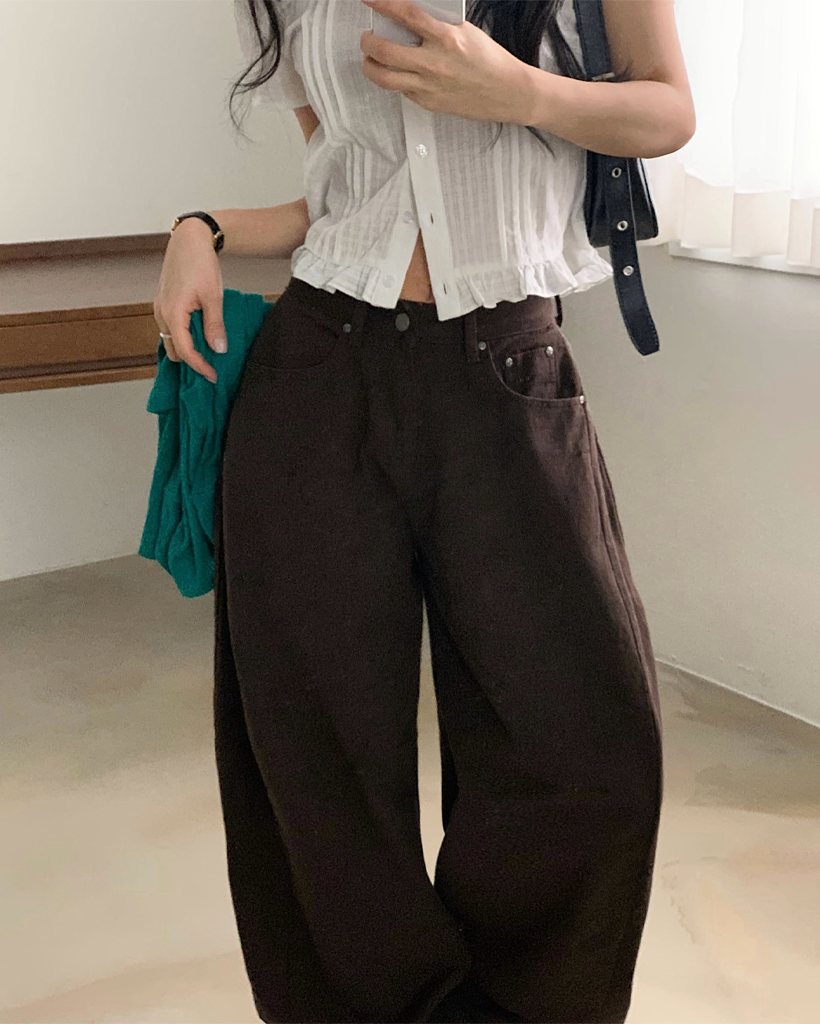 [丈選択可能] (5color) サイド ピンタック ワイド コットンパンツ