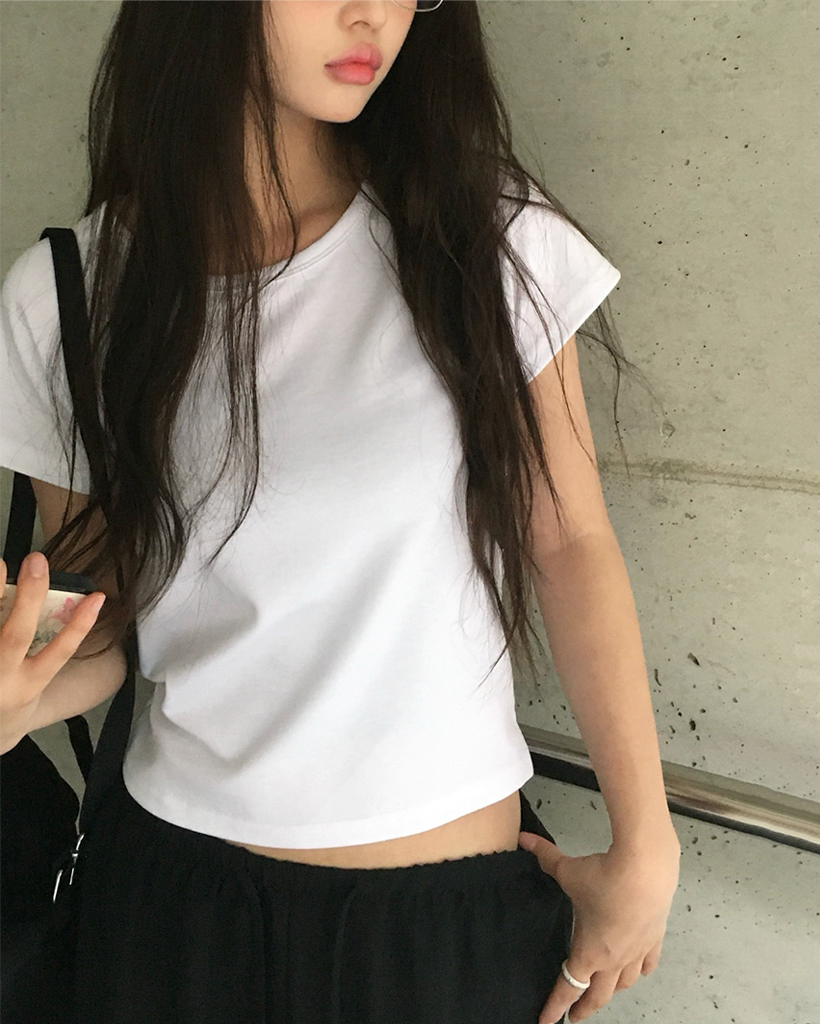 (4 color) ベーシッククロップドラグラン半袖Tシャツ