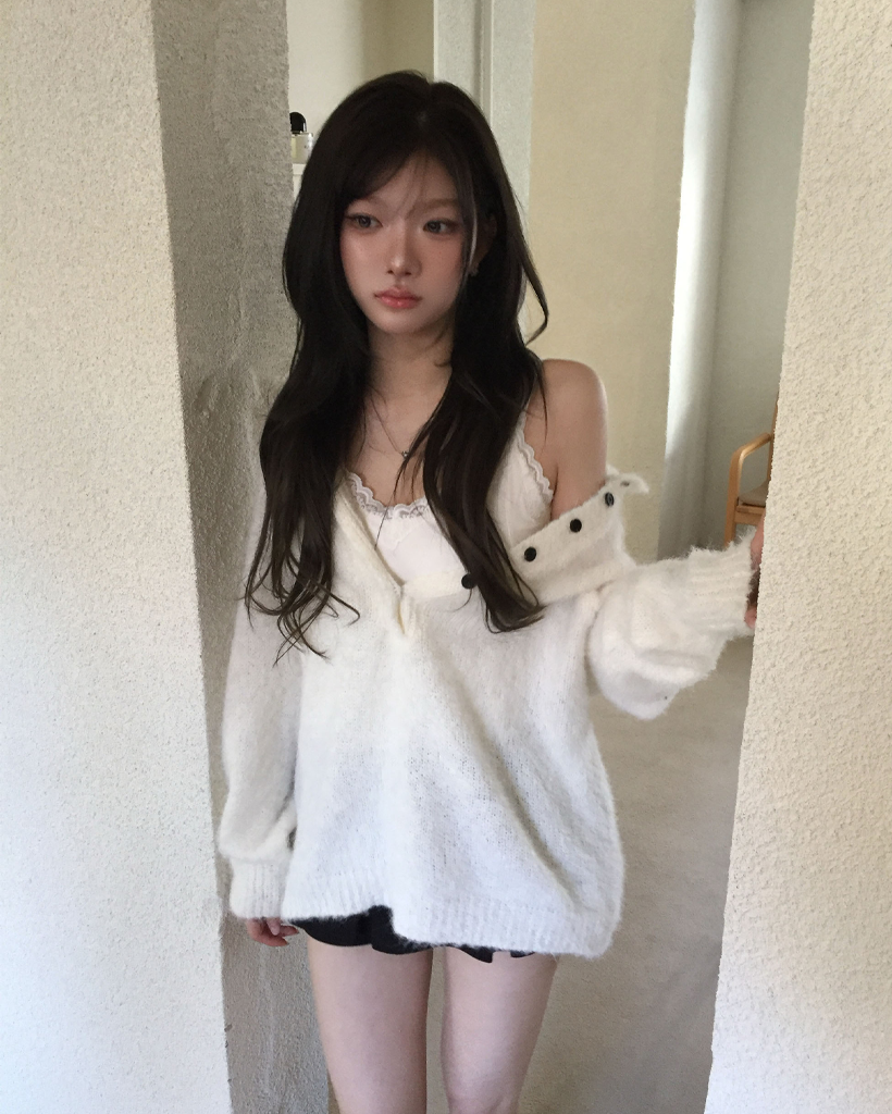 ハイネック ボタン ニット セーター