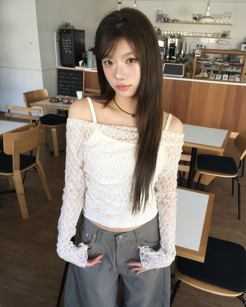 (セット) (3color) レースドレープブラウスTシャ  &  キャミセット