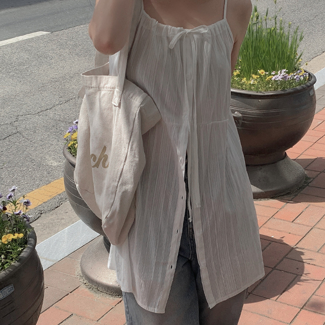 シースルーリボンボタンミニキャミワンピース