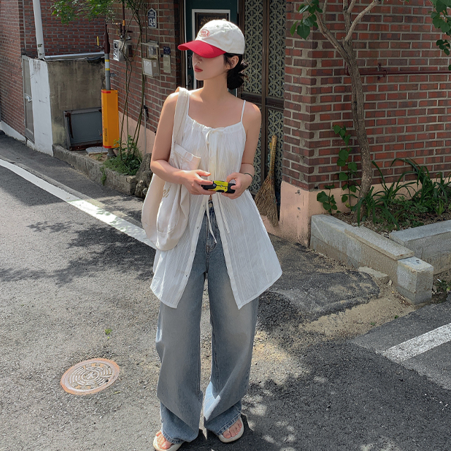 シースルーリボンボタンミニキャミワンピース | ファッション