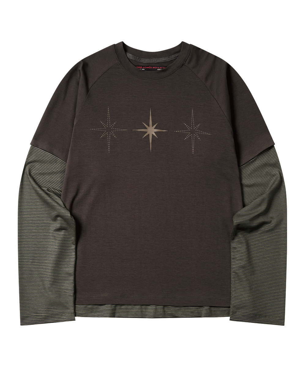 Layered Sleeve T-Shirt - Brown