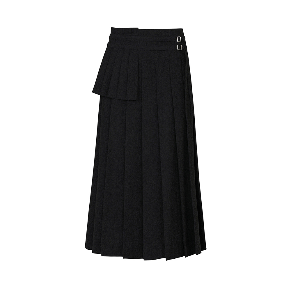 Influencer pick] [HALOMINIUM] MIDI PLEATED WRAP SKIRT 3 - NAVY
