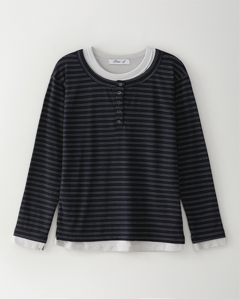 Bluesf double layer henley neck [Navy]
