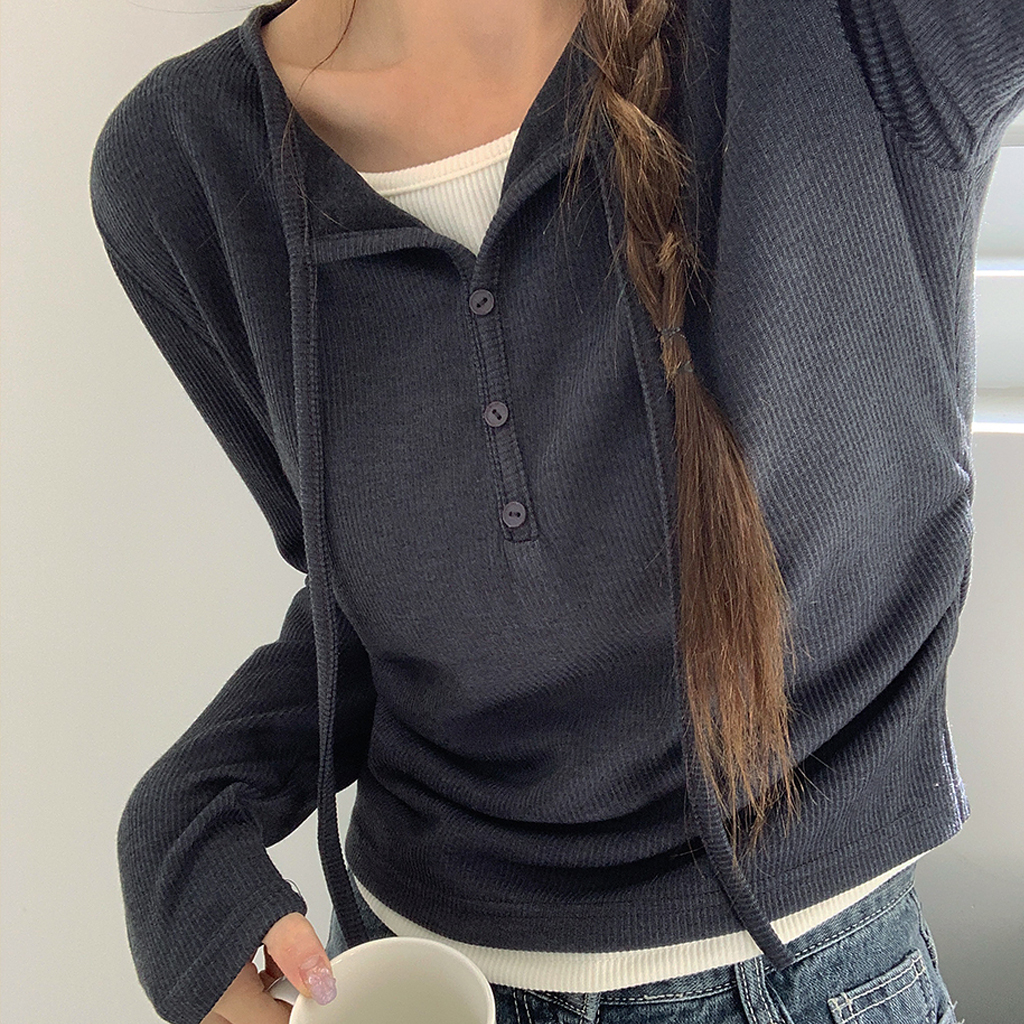 配色レイヤードボタン付きカットソー