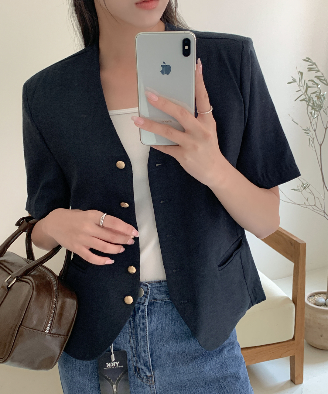 original]ヘリンボン半袖リネンジャケット | ファッション通販