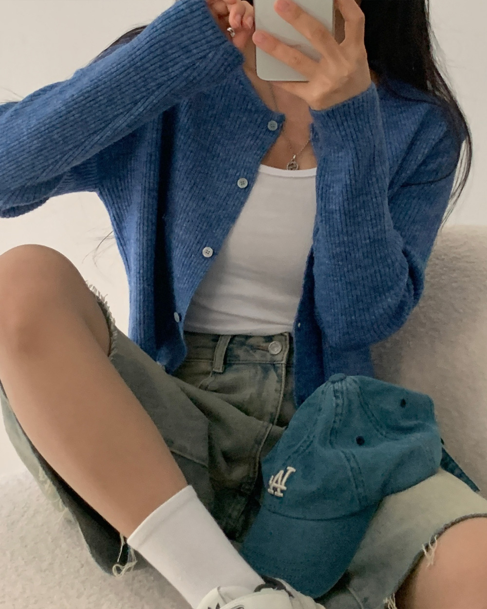 5color)ベーシックラウンドネックニットカーディガン_秋服