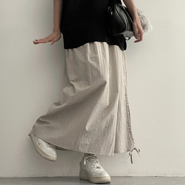 スカート Kamitugu 裏地付き] ナイロン裾ストリングロングスカート(3color