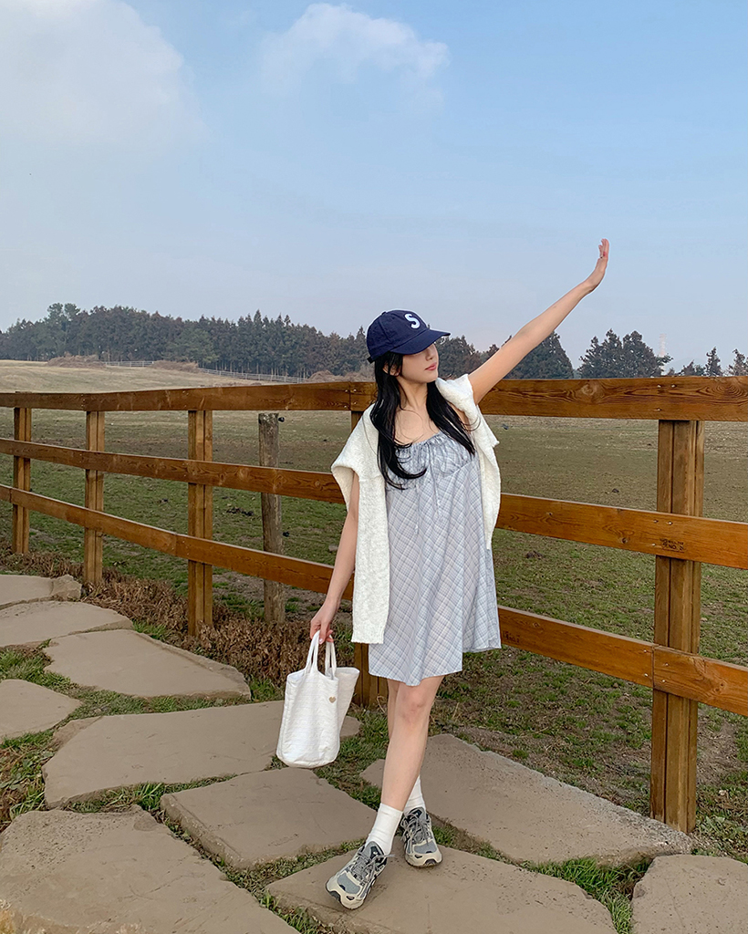 チェックストラップキャミワンピース