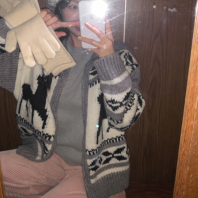 【美品】カウチンニット セーター　カーディガン　アニマル柄　ノルディック柄 ONCILY セーター ニット NORDIC PATTERN COWICHAN ZIP KNIT