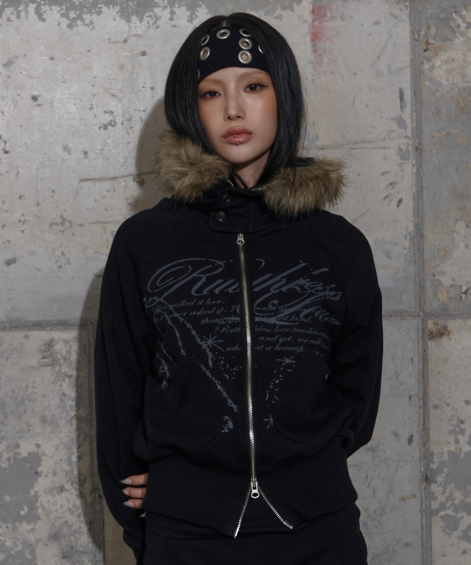 RUTHLESS FUR HOODED ZIP-UP (BLACK) F25ZA005 | ファッション通販