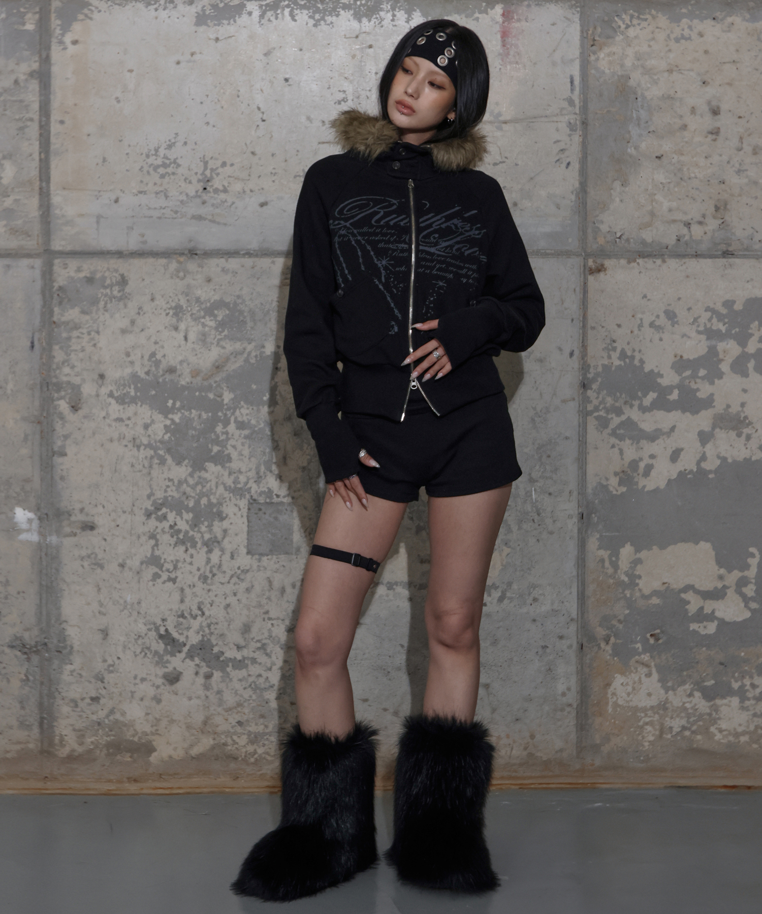 RUTHLESS FUR HOODED ZIP-UP (BLACK) F25ZA005 | ファッション通販