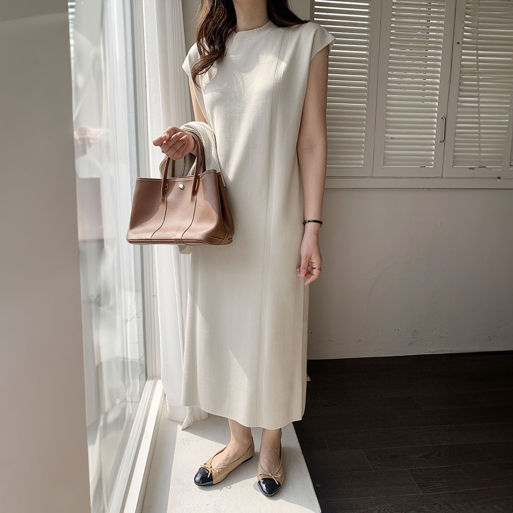 SET] ルーズフィット半袖ニットワンピース+カーディガンショールセット