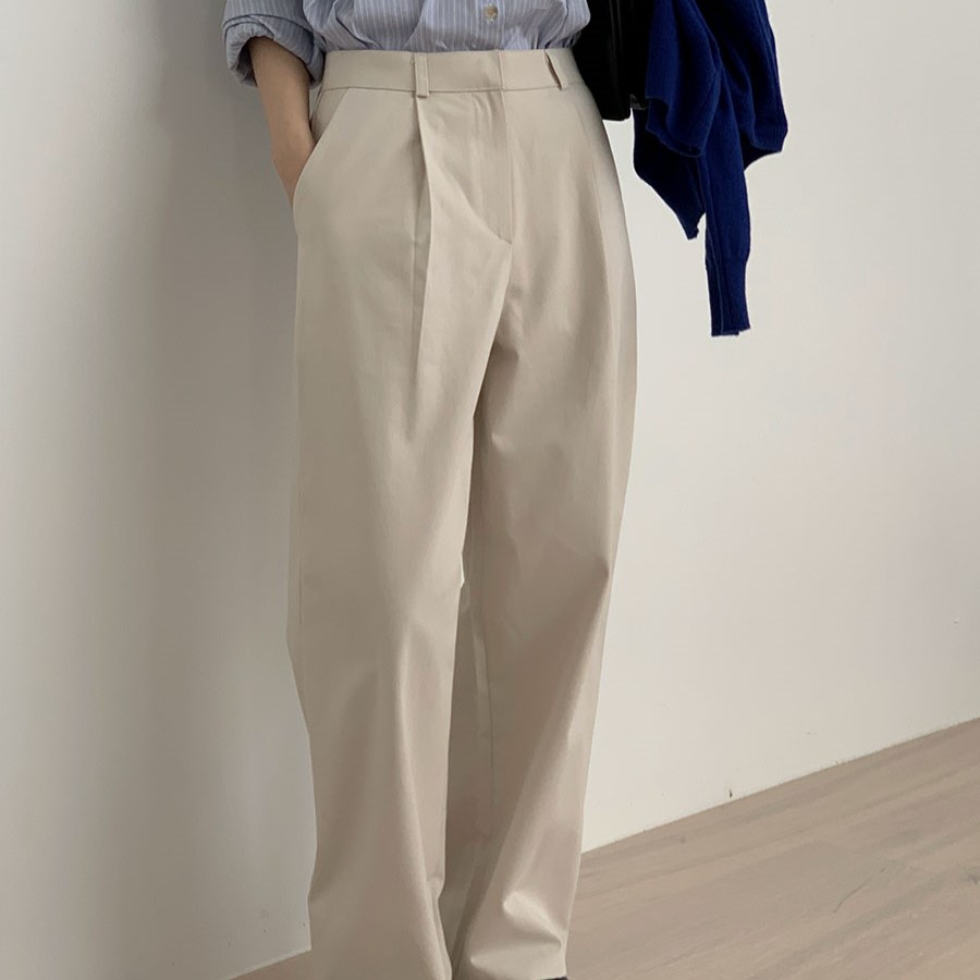 ワイドハイウエストコットンロングパンツ3color