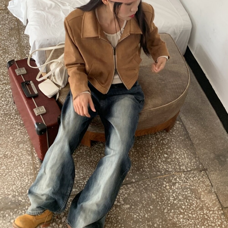 3color]クロップドスエードレザージャケット | ファッション通販