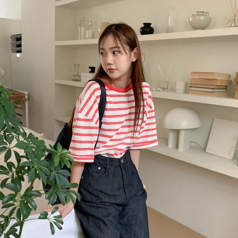 コットンボーダーオーバーサイズTシャツ | ファッション通販