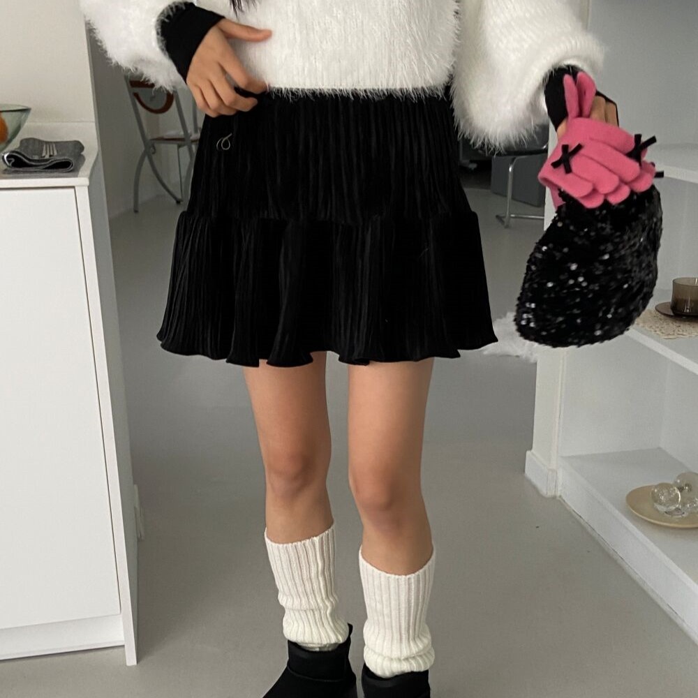 パンツ型裏地] ベロアシャーリングミニスカート2color