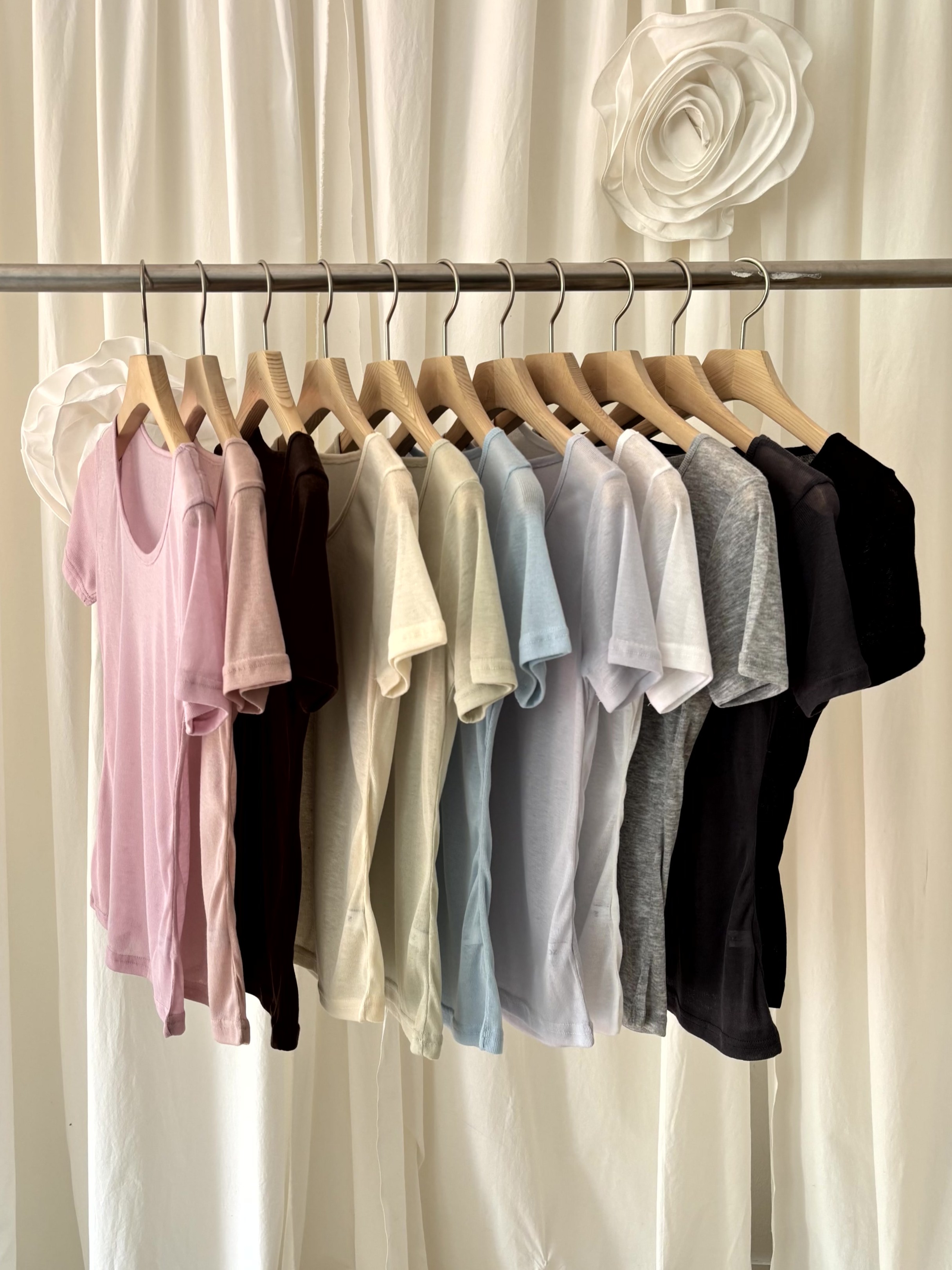 (11color) シースルーレイヤードTシャツ