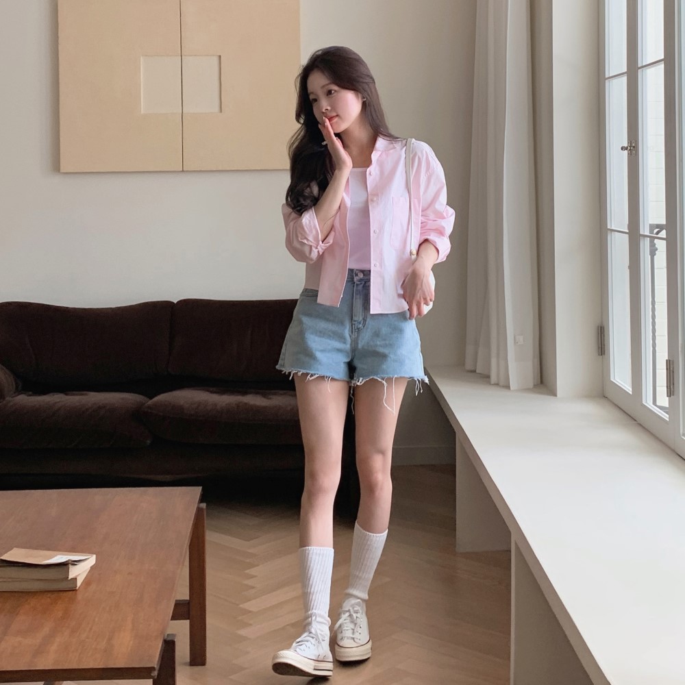 ヴィンテージカット入りデニムショートパンツ | ファッション