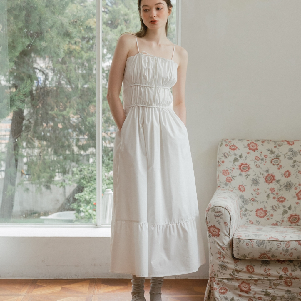 bustier shirring long dress_WHITE | ファッション通販サイト NUGU