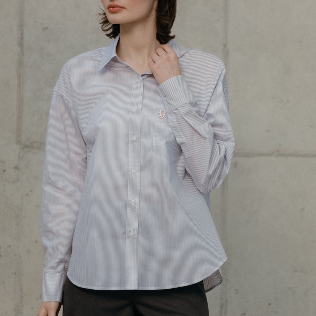 ★関税込★VARZAR★VZ Logo Big Over Fit Oxford Stripe Shirt★ VZ Logo Big Over Fit Oxford Stripe Shirt Skyblue - VARZAR