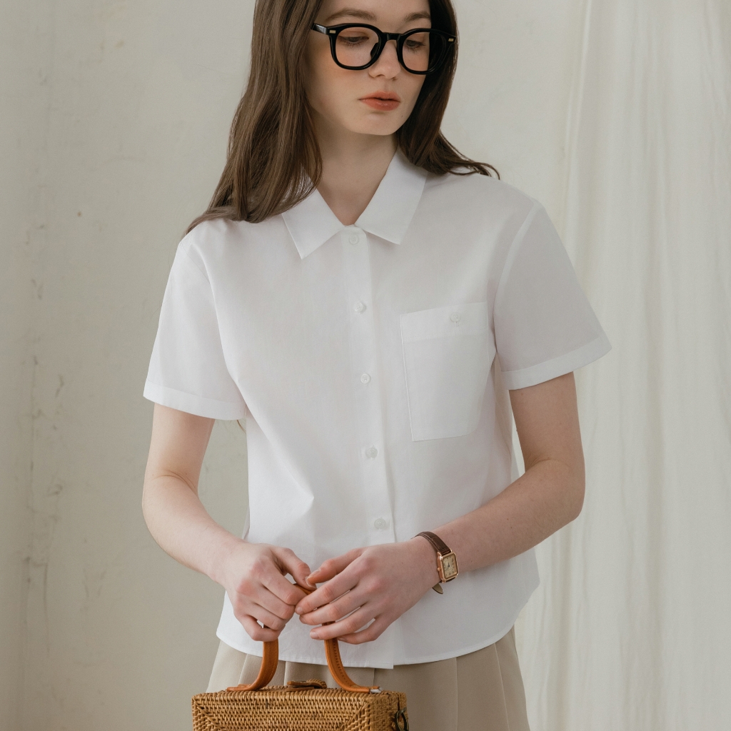 Roll-up Plain Crop Half Shirt_WHITE | ファッション通販サイト NUGU