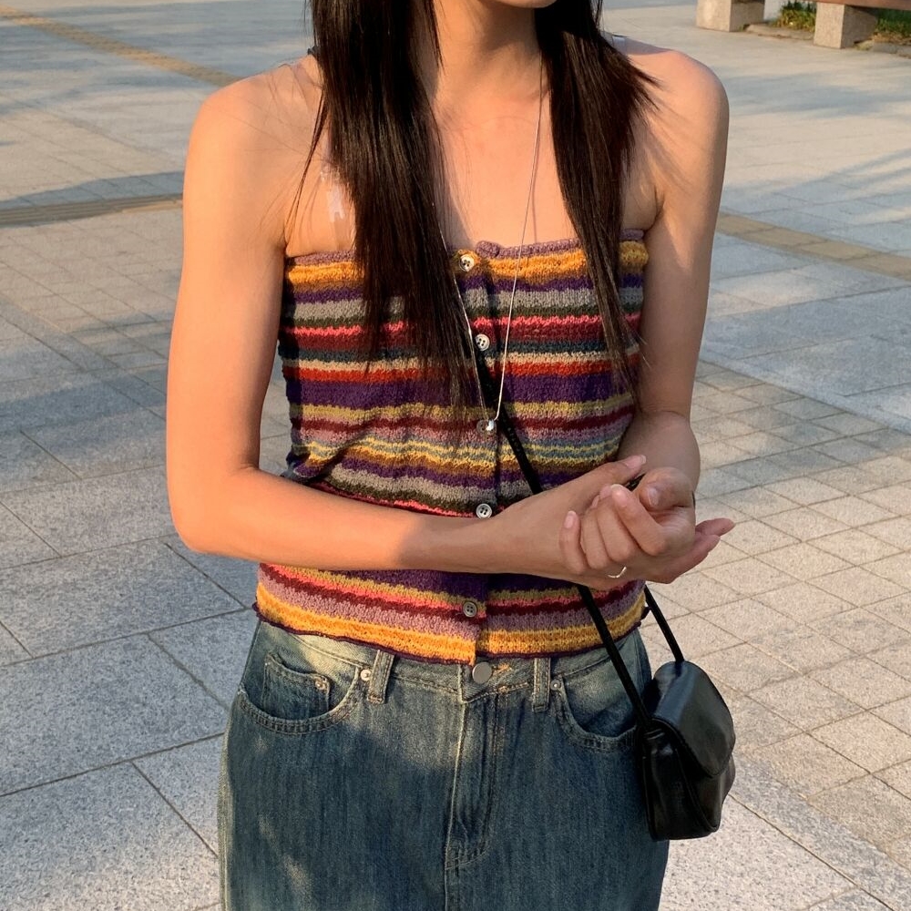 夏ニットチューブトップノースリーブオフショル2color