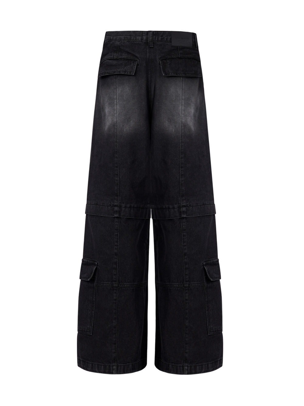 Multi Pocket Cargo Flare Denim Pants - Black | ファッション