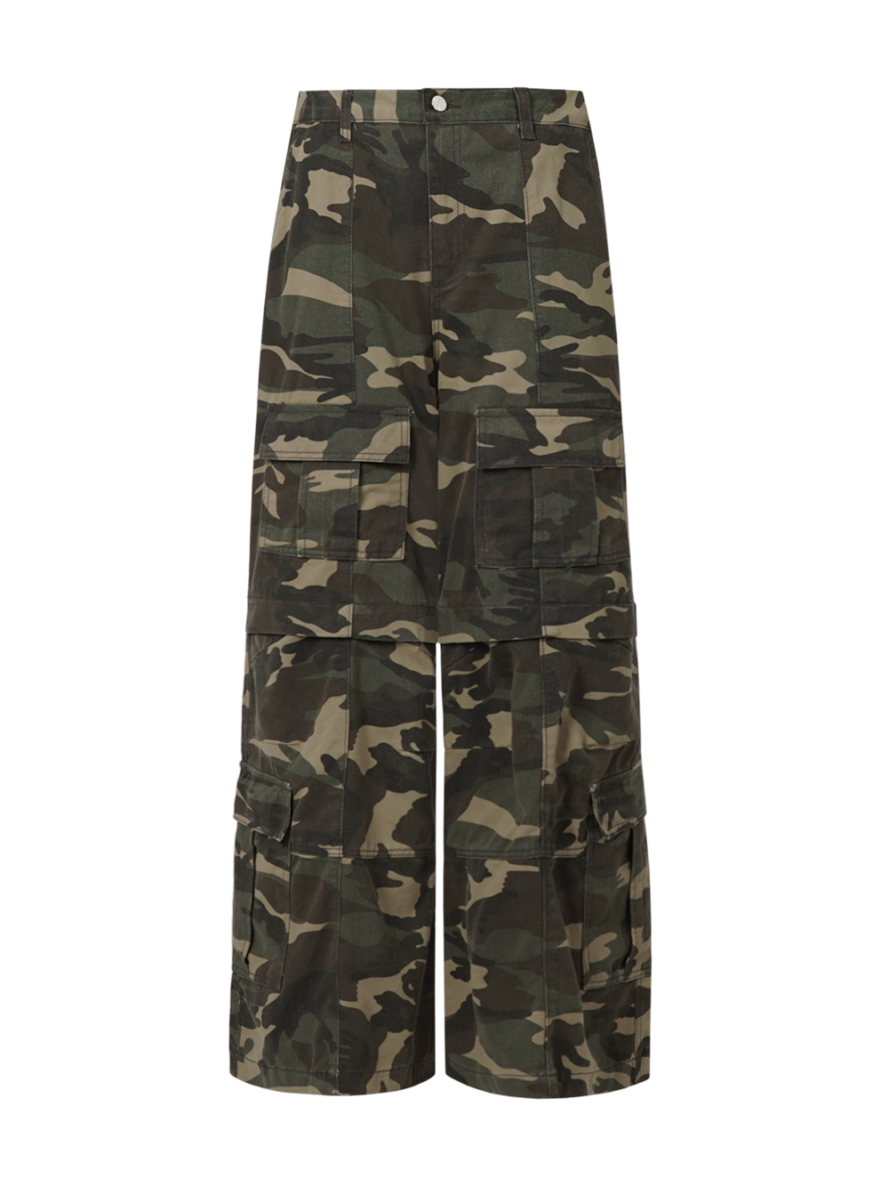 Parachute Washsing Cotton Wide Cargo Pants - camo