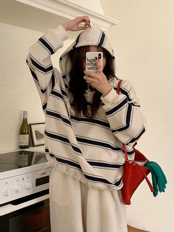 4 color)裏起毛オーバーサイズボーダーパーカー | ファッション通販