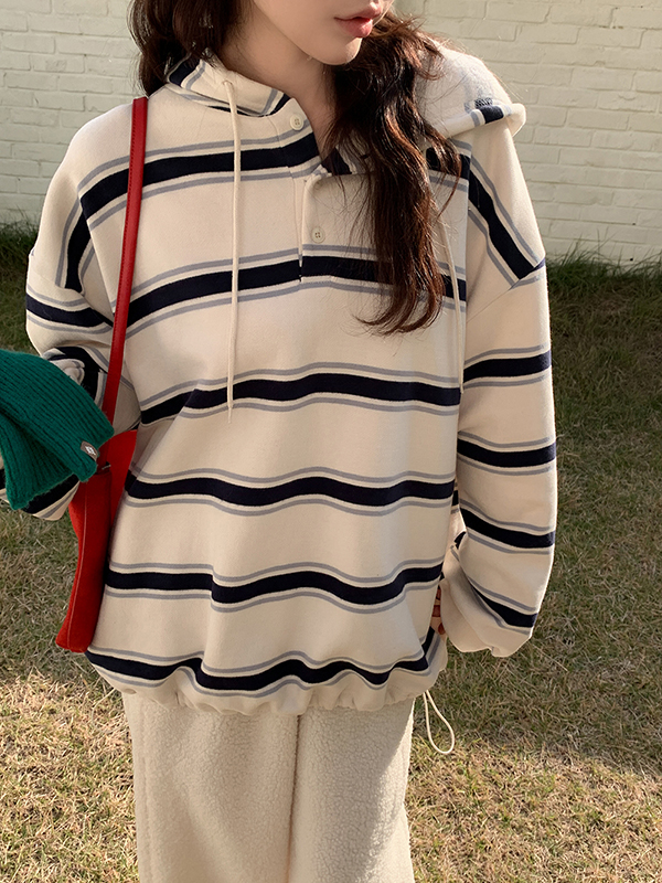 4 color)裏起毛オーバーサイズボーダーパーカー | ファッション通販