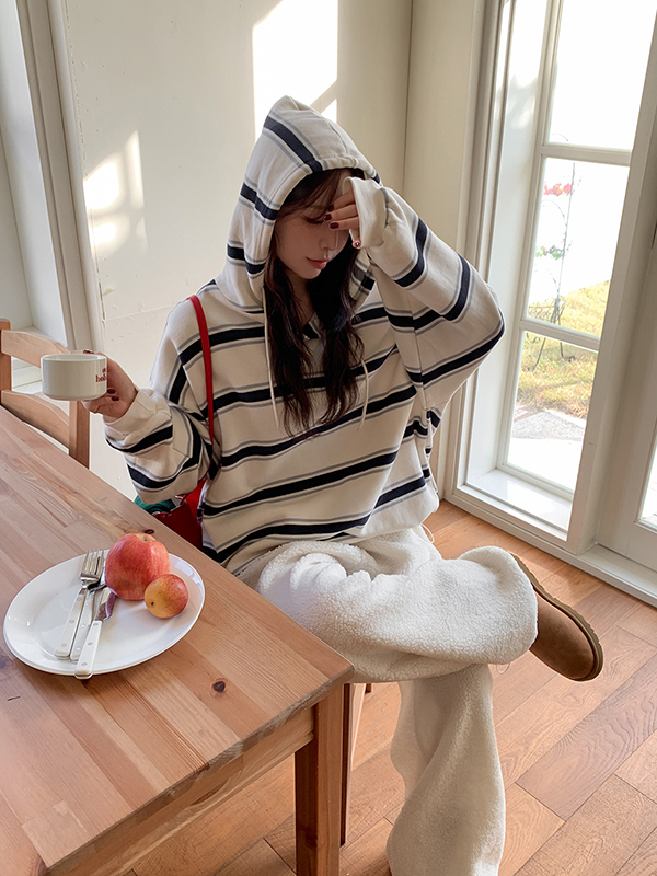 4 color)裏起毛オーバーサイズボーダーパーカー | ファッション通販